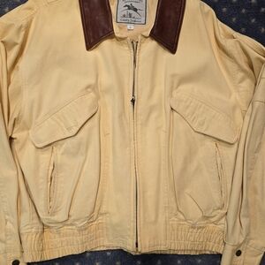 Men's Vintage Yellow Bomber Jacket with Brown Collar